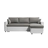 Coffre de rangement LOUNGITUDE - Canapé d\'angle réversible, Convertible en Simili et Microfibre avec Coffre - Gris/Blanc - 3 Places