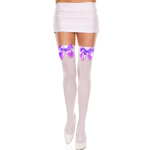 Image of Honganda Sexy Women's Thigh High Stockings, Over Knee Lace Top Sheer Stockings with Satin Bows Leg Thigh Socks for Women