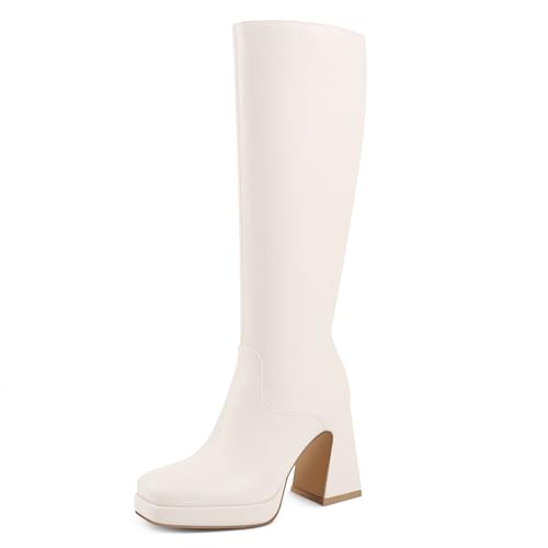 Image of JOY IN LOVE Knee High Boots for Women Chunky Heel Tall Boots | Chunky Block Heel, Square Toe, Side Zipper, Comfortable Daily Long Tall Boots