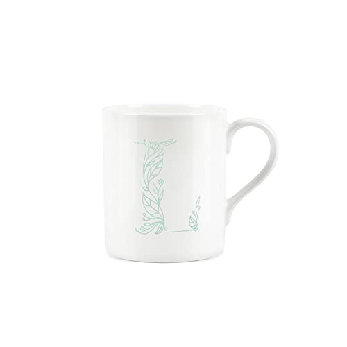 Purely Home Floral Green Letter L Mug - Fine Bone China Small Coffee Tea Mug Present Personalised Initial Gift - Image 2