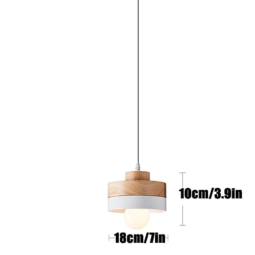 Lámpara colgante de madera con base redonda blanca y diseño rústico 3
