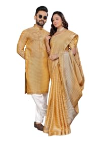 Couple Combo Saree and Kurta (Line Design)-picture-17