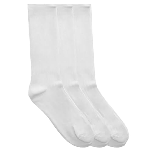 3 Pairs Men's Dress Socks Thin Cotton Casual Fashion Crew Mid Calf White 10-13 Solid Classic Soft Comfort Trouser Work Travel Stylish Cuff Design Lightweight Breathable