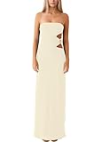 ISZPLUSH Women’s Maxi Dress Cut Out Metal Flower Strapless Slim Summer Outfits Beach Cocktail Tube Long Dress Gowns Vestido