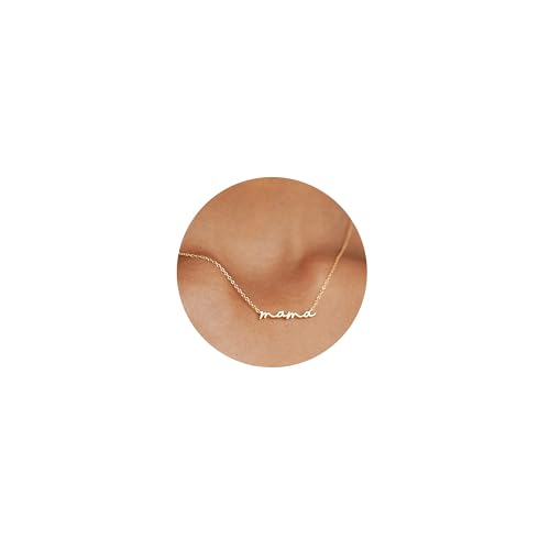 Freekiss Mama Necklace - 14K Gold Plated Dainty Pendant for Women, Trendy Mother's Day & Birthday Gifts for New Mom/Wife/Grandma (Non-Tarnish, Elegant Design)