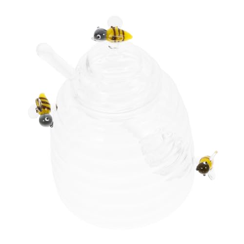 OKUMEYR 1Set with Dipper High Borosilicate Glass Honey Pot Container Compact Honey Dispenser for Home Storage for Honey Sugar and Salt Housewarming present