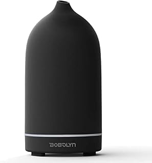 Bobolyn Essential Oil Diffuser Ceramic Aromatherapy Ultrasonic Cool Mist Aroma Oil Diffuser Fragrance with Waterless Auto Shut-Off and 7-Color LED Light for Home Yoga Spa (100ml-Black)