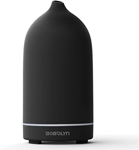 Bobolyn Essential Oil Diffuser Ceramic Aromatherapy Ultrasonic Cool Mist Aroma Oil Diffuser Fragrance 150ml with Waterless Auto Shut-Off and 7-Color LED Light for Home Yoga Spa