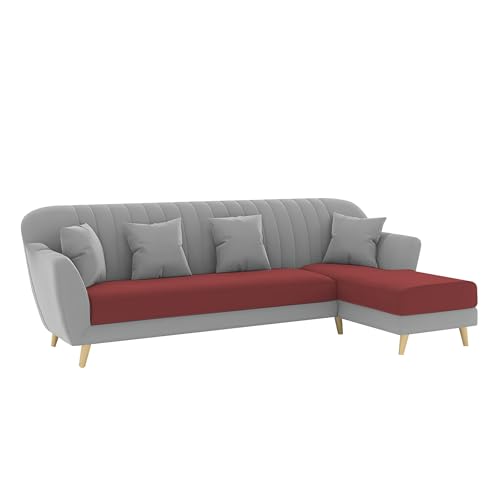Image of Atticus RHS 6 Seater L Shape Sofa Set for Living Room (Maroon Grey Fabric) Premium Fabric Sofa Set