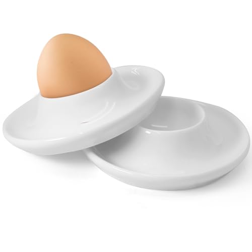 vibedor 2 PCS Ceramic Egg Cups, White Hard Boiled Egg Holders for Restaurant, Kitchen and Parties for Breakfast, Serving and Meal(Circle)