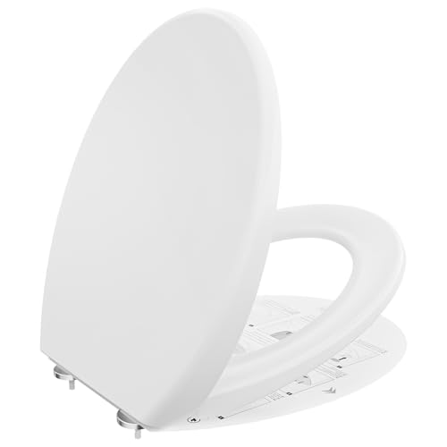 DERW Soft Close Toilet Seat Heavy Duty Environmentally Friendly Urea-Formaldehyde Resin O-Shaped Design Quiet Slow Close Quick Release Install with Alignment Guide Durable White Toilet Seat