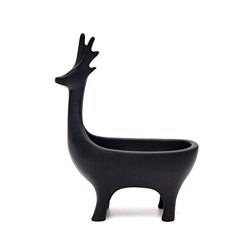 BOOMLATU Creative Resin Deer Statues Jewelry Tray Key Tray Organizer for Entryway,Table, Home,Bar and Office (Black)