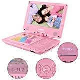 ZESTYI 9" Portable DVD Player for Kids with Car Headrest Mount Holder, Rechargeable Battery, Wall Charger, Car Charger, SD Card Slot, USB Port & Swivel Screen (Pink)