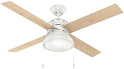 Hunter 52 inch Indoor Ceiling Fan with LED Light and Pull Chain - Standard Mount White Ceiling Fan, 4 Blades, For Bedroom, Living Room, or Kitchen, Quiet - Loki 54151, Fresh White