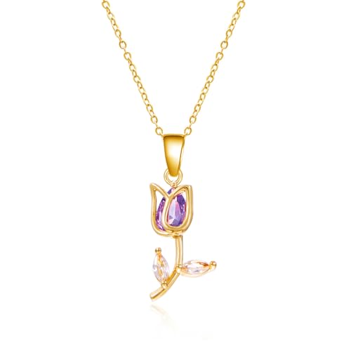 Image of coadipress Tulip Flower Pendant Necklace for Women Dainty Elegant Boho Temperament Crystal Tulip Necklace Trendy Statement Friendship Jewelry