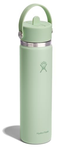 Image of Hydro Flask Water Bottle - Insulated Stainless Steel - Wide Mouth Flex Straw Lid, Non Spill, Leakproof and Refillable in 24 Oz Aloe Green