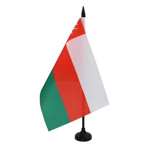 AZ FLAG - Drapeau De Table Oman 21x14 cm - Petit Drapeau Omanais De Bureau 100% Polyester Avec Hampe De 25cm Et Socle En Plastique Noir
