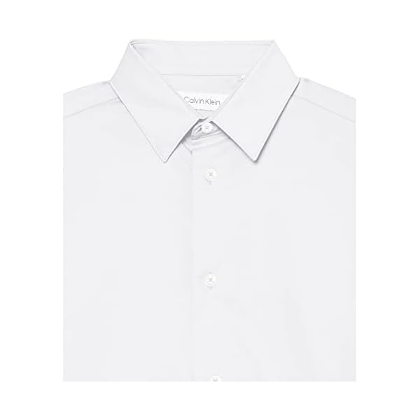 Calvin Klein Boys' Long Sleeve Slim Fit Dress Shirt, Style with Buttoned Cuffs & Shirttail Hem, White, 16 - Image 9
