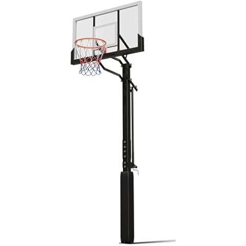 EFFICRAFT In-Ground Basketball Hoops Outdoor Adjustable Height System,Inground Basketball Hoop W/Pro-Style Breakaway Rim, 54'' Tempered Glass Backboard for Basketball Hoop In Ground Outdoor Cover