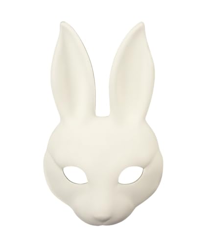 Hosfairy 1Pcs Halloween DIY Rabbit Mask White Bunny Mask Rabbit Masks for Easter Halloween Cosplay Masquerade Parties Costume Accessory