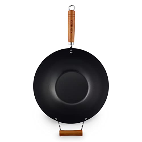Ken Hom KH335001 Wok Acero Carbono Antiadherente, 35cm, Classic, Sartén Sin Inducción/Con...