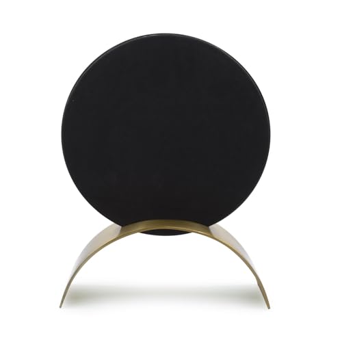 Image of Howard Elliot Maja Arched Table Top Mirror with Stand, Table Desk Vanity Makeup Mirror with Stainless Steel Antique Brass Finish, Modern Decorative Portable Table Vanity Mirror, Gold, 15 x 12 Inches