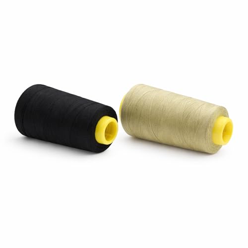 Image of Mandala Crafts Black Beige Mercerized Cotton Thread Cones, Sewing Quilting | 4800 Yds 50 WT, 100% Long Staple Cotton, Multipurpose, for Embroidery, Piecing, Sergers, Applique, Machine and Hand Sewing