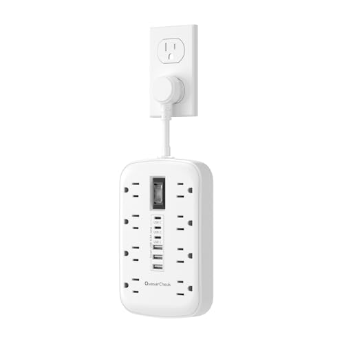 Short Extension Cord 2 inch, Small Power Strip Flat Outlet Extender Surge Protector with 8 AC Outlets 6 USB (5V/4.8A 24W), Mini Extension Cord Flat Wall Plug for Home Office Dorm Kitchen Bathroom