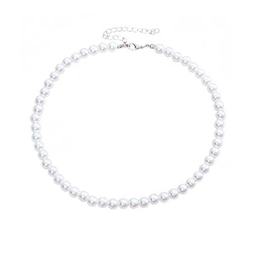 YUEXNKO Collier Perle Blanche Femme, Long Collier Perle, Collier de Perles Blanches, Collier Long...