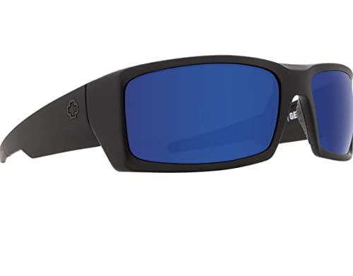 Spy Optic General Sunglasses Soft Matte Black with Happy Dark Gray Green Polar with Dark Blue Spectra Mirror Lens + Case