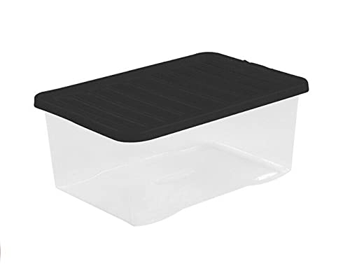KetoPlastics Pack of 5 Wham Crystal Organise Box and Lid - 11 Litre Shoe Box, Clear with Black Lid, Storage Box, Shoe Box, Organisation Box