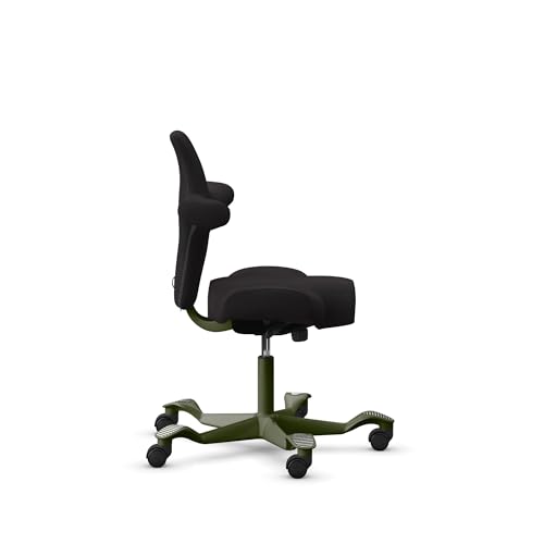 Image of HAG Capisco Standard Chair-Moss Green Frame-Upholstered Black Onyx Vinyl