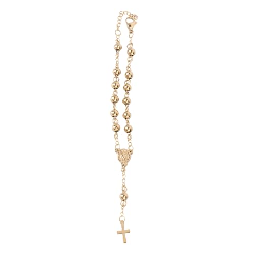 LIFKOME Pulsera Cruzada Pulseras De Muñeca Para Hombre Pequeño Rosario Collares Para Hombre Pulsera Para Hombre Pulsera Para Mujer Pulsera Cruz Jesus Golden Acero Inoxidable