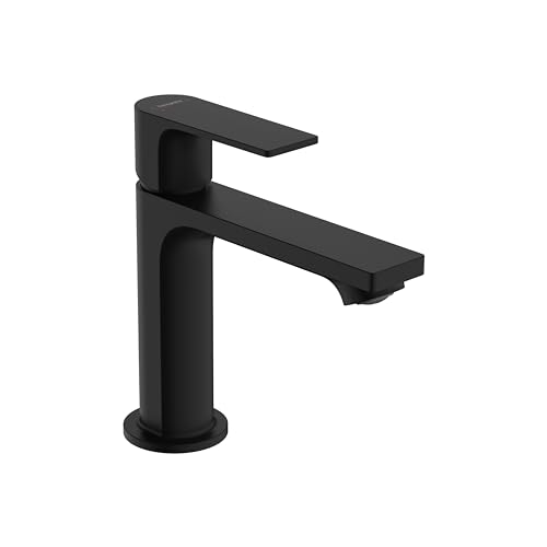 hansgrohe 72557671 Rebris E 110 con desagüe emergente, negro mate 1.2 GPM grifo de baño de un solo agujero