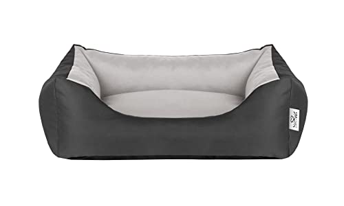 DAILY PET Hundecouch Bett für Hunde Hundesofa Maße M - 75cm x 55cm Grau und Schwarz Hundebett großes Hundekissen (Größe und Farbe wählbar) Cover