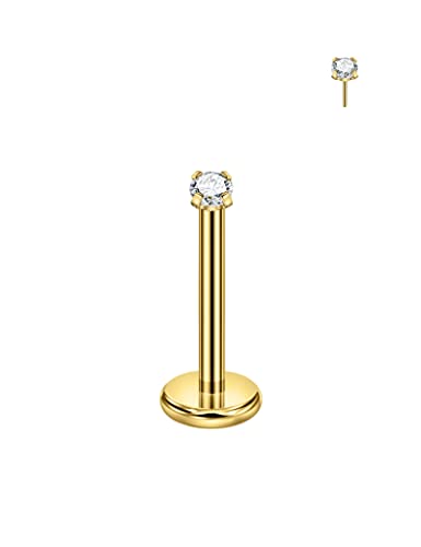 FANSING Single 316L Surgical Steel Threadless Labret Stud with CZ for Nose Cartilage Helix Rook Conch Tragus Earlobe Piercings