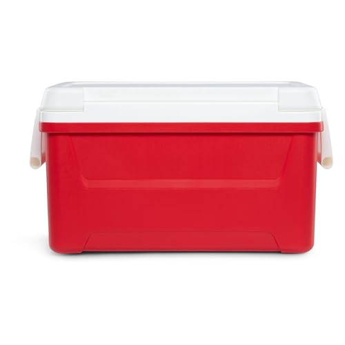 Durable Red 48-Quart Hard-Sided Portable Ice Chest Cooler - Heavy-Duty Cooler for Catering Events, Beach Volleyball & Park Festivals