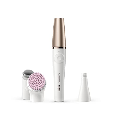Braun FaceSpa Pro Beauty set s depilatorom za lice, četkom za čišćenje lica, dodatkom, držačem i vrećicom, SE912, bijelo/brončano i Face Mini Hair Depilator za žene, FS1000, bijelo