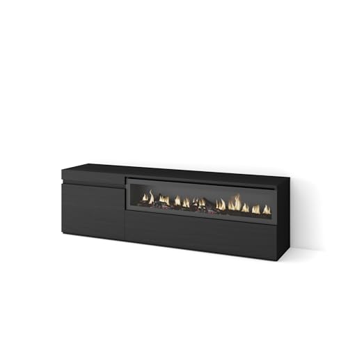 Skraut Home | TV-Schrank, Lowboard | für Wohnzimmer und Esszimmer | 150x45x35cm | Für TV-Geräte bis zu 65\" | Elektrokamin. Maße | Moderner Stil | Schwarz Skraut Home | TV-Schrank, Lowboard | für Wohnzimmer und Esszimmer | 150x45x35cm | Für TV-Geräte bis zu 65\" | Elektrokamin. Maße | Moderner Stil | Schwarz