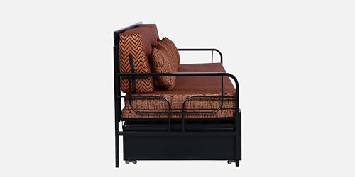 Image of 3 Seater Metal Sofa Cum Bed with Hydraulic Storage | Comfortable Sofa Set for, Living Room, Bedroom, Guest Room| Single Size Convertible Sofa with Cushion |Single Size (Multi Brown & Black)
