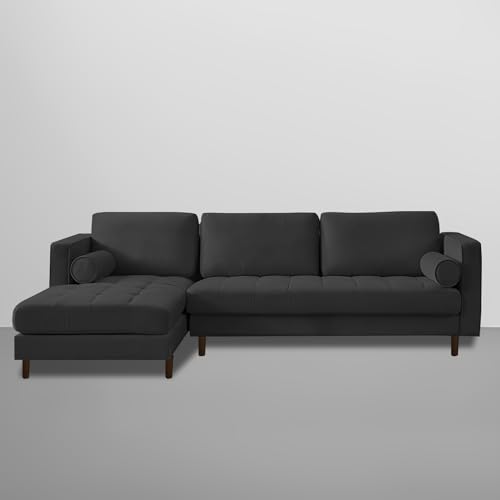 Image of Lezra LHS 4 Seater L Shape Sofa Set with Center Table for Living Room (Black Fabric) Premium Fabric Sofa
