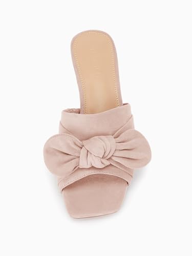 Image of Coutgo Womens Bow Slides Sandals Wide Width Slip On Chunky Low Heels Square Open toe Elagant Summer Shoes