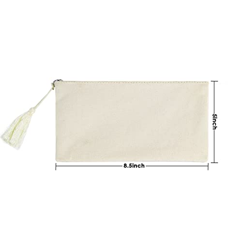 6 Pack Blank Diy Craft Canvas Pencil Case Blank Makeup Bags-Pouch Bulk Cosmetic Bag Multi-Purpose Travel Toiletry Tassel Zipper Bags (Beige 8.5 × 5.1 Inch) #TOP1