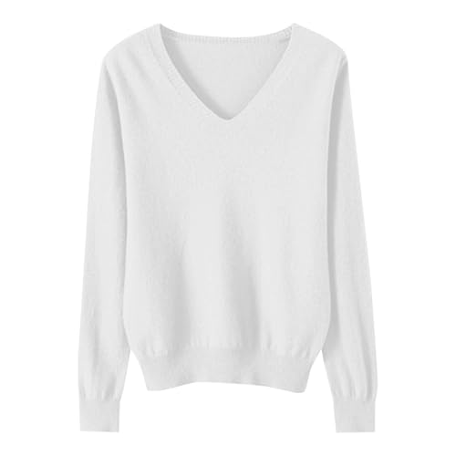 Suéter Mujers Manga Larga Jersey de Punto Cuello Pico Elegante Jersey Basico Sueter Invierno Otoño Sweaters Fino Lana Jerséis para Mujer Jersei Suave Casual Pullover Camiseta