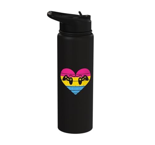 Video Game Controller Heart LGBTQ Pride Pansexual Pan Flag Stainless Steel Insulated Water Bottle