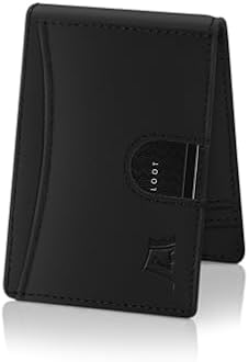 Kings Loot Money Clip Slim Minimalist Wallet for Men – RFID Blocking Leather Design with Money Clip – Front Pocket Bifold Holds 12 Cards – Stylish & Compact Wallets, Black, Small, Premium