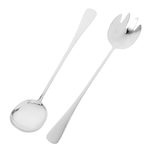 OFFSCH Salad Serving Forks Extended Handles Stainless Steel Serving Utensils Set Black Gold for Parties