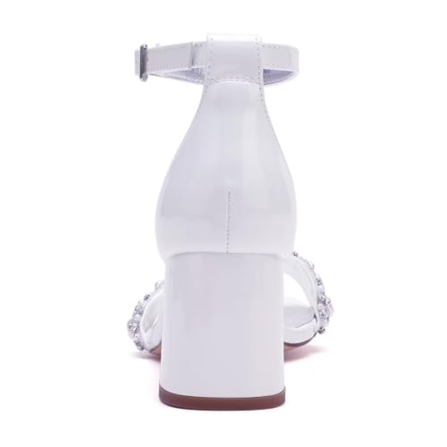 Image of Pearl Wedding Shoes for Bride Block Heel Wedding Sandals Open Toe Bridal Heels
