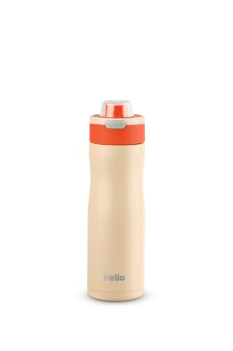 Image of CELLO Duro Hydrene Hot and Cold Stainless Steel Flask for Office 650 ml Orange | Double Wall Vacuum Insulated Spill Proof Leak Proof Easy Press Open Sipper Water Bottle for College Gym Travel & Biking