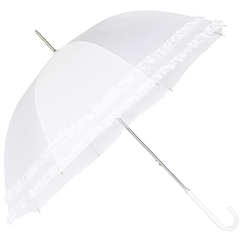 A2Z Ladies Wedding Umbrella Vintage White Double Frilled Bridal Brolly Ruffle Lace Parasol Auto Open Walking Stick Waterproof PU J Handle Sturdy Zinc Metal Frame Brides Outdoor EventDom Canopy